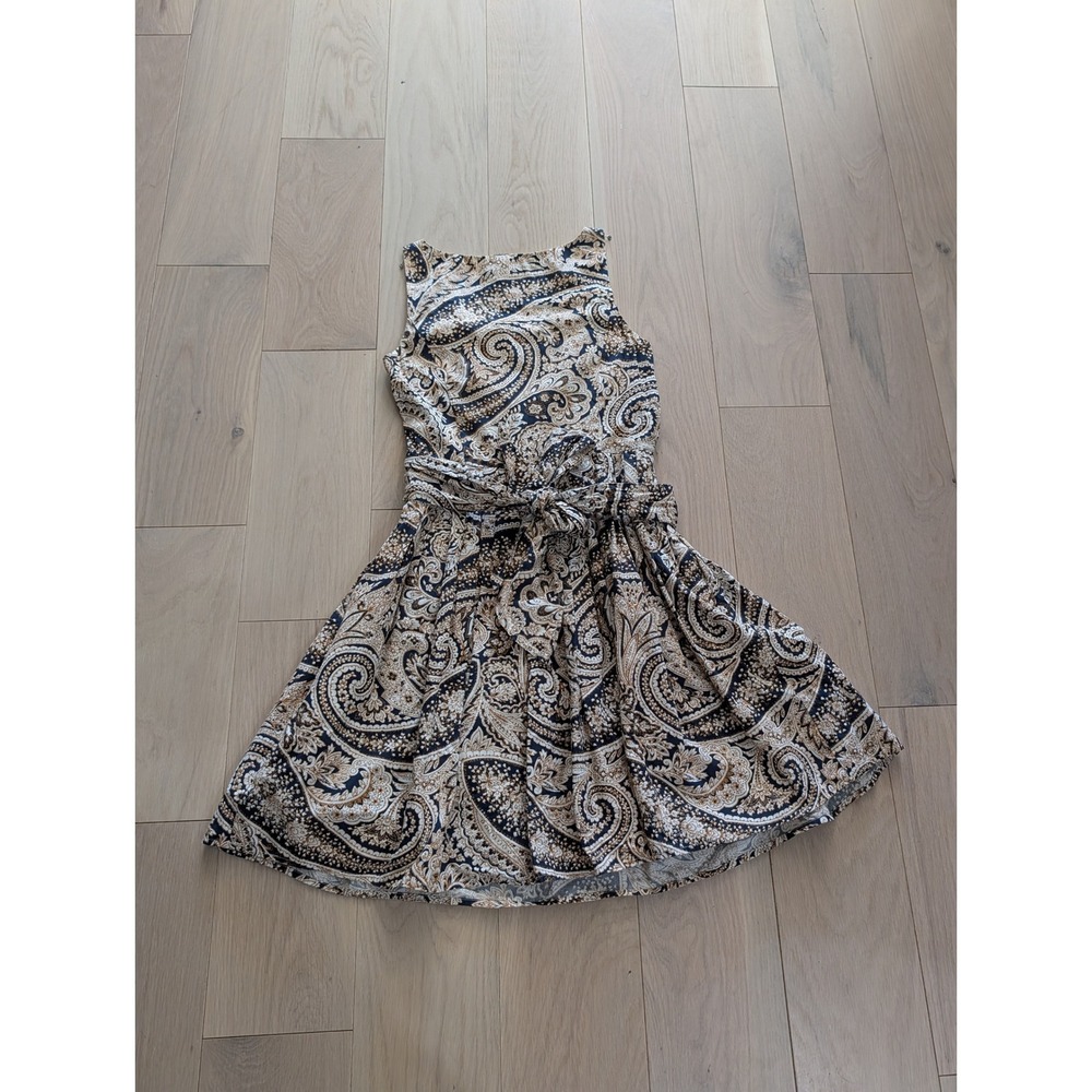 J.Crew Paisley Fit & Flare Dress | Navy & Ivory | V-Neck | Classic Preppy - Picture 11 of 13